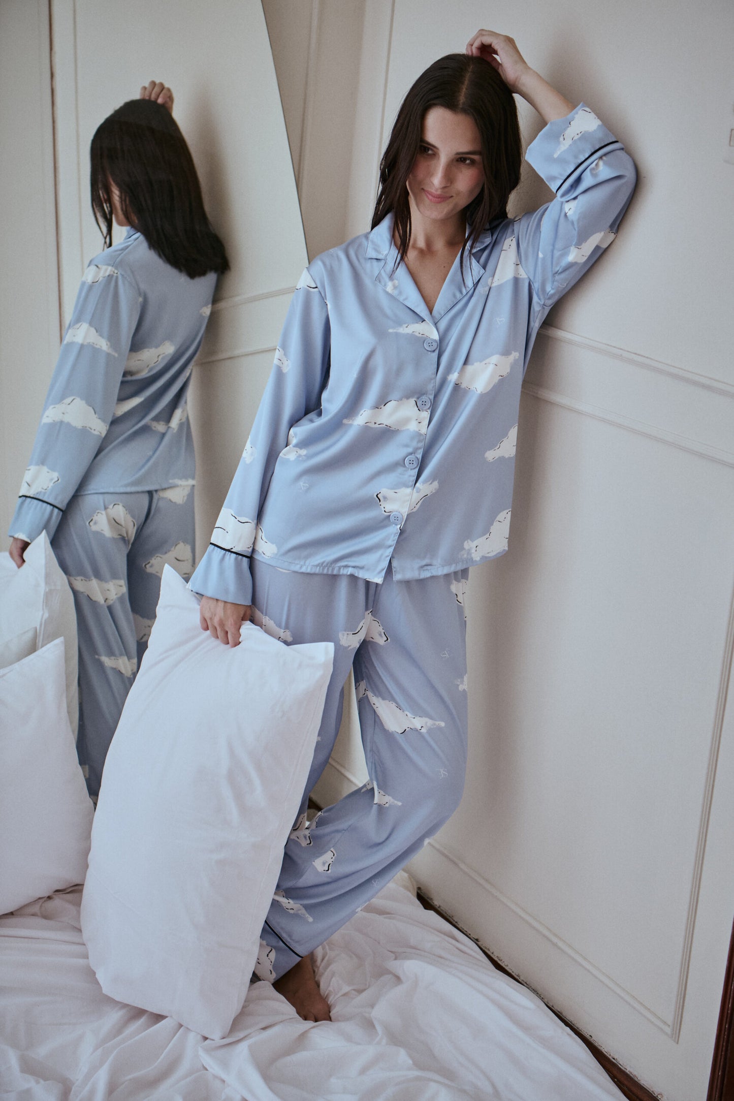 Washable Silk Pajama Set - Dreamy Clouds
