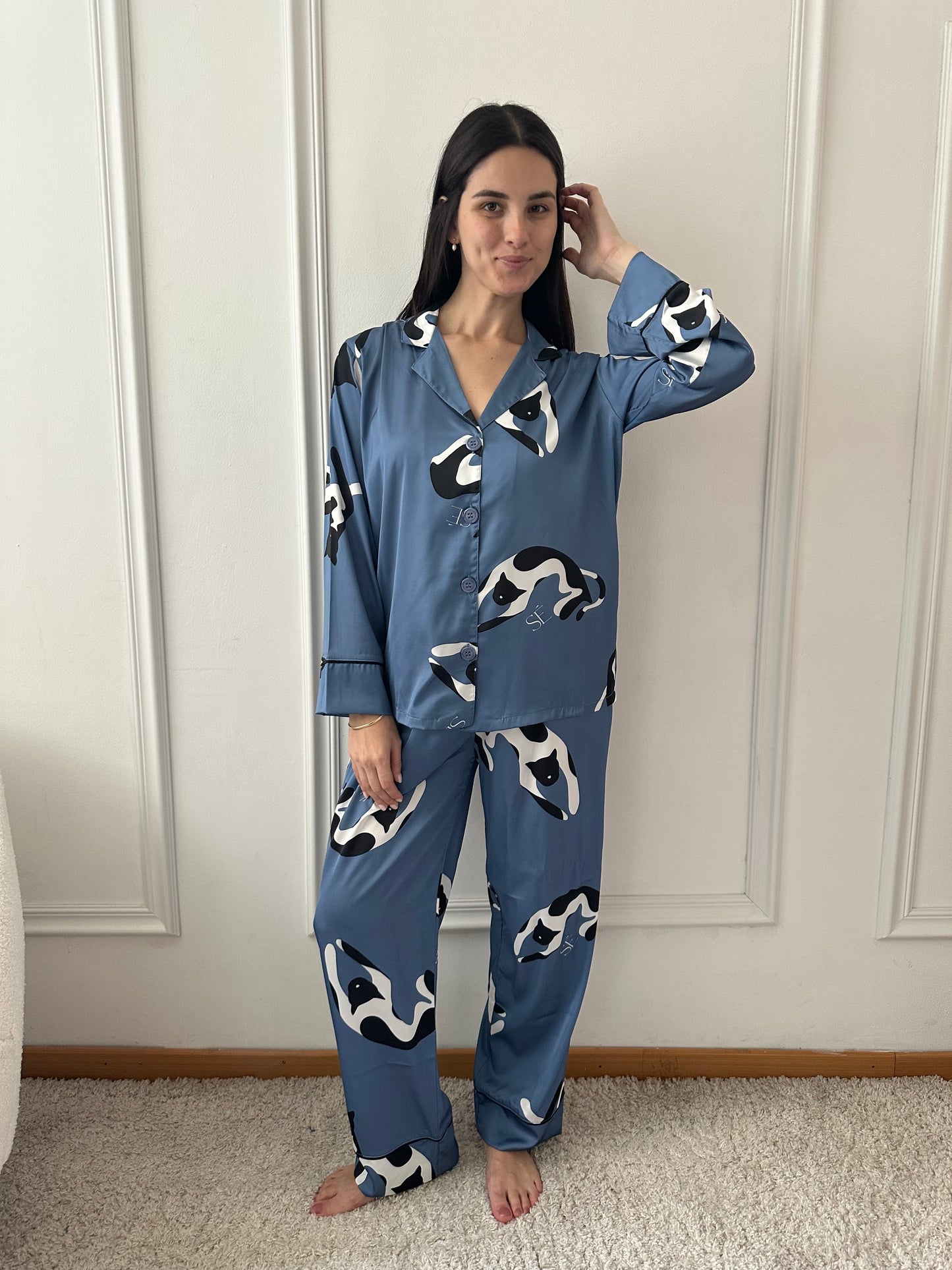 Washable Silk Pajama Set - Gato Azul