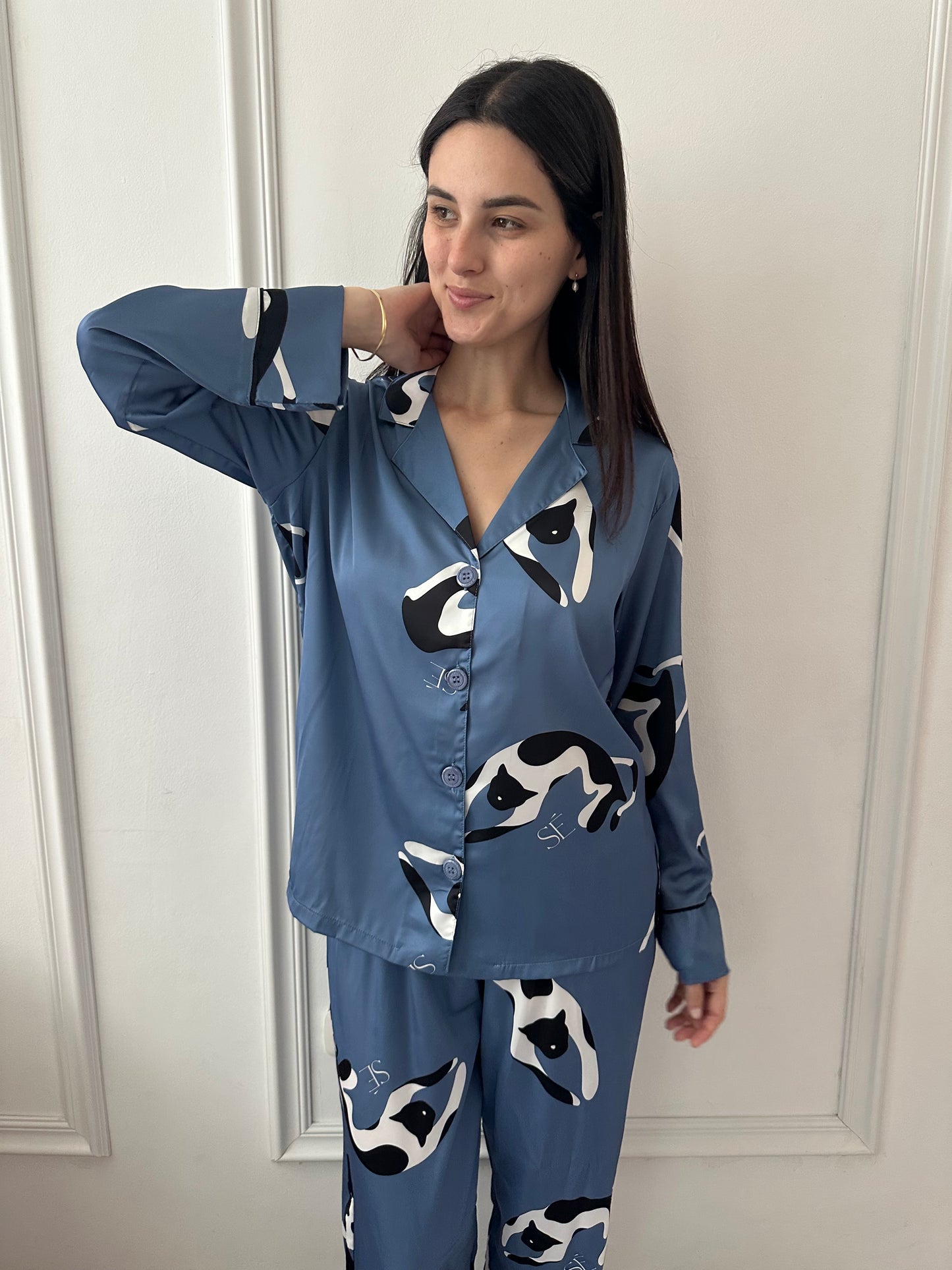 Washable Silk Pajama Set - Gato Azul