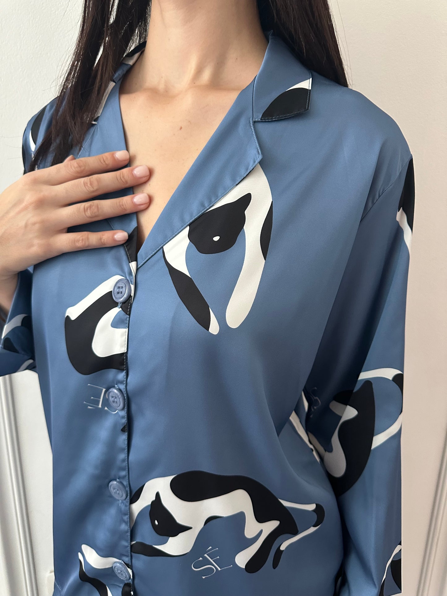 Washable Silk Pajama Set - Gato Azul