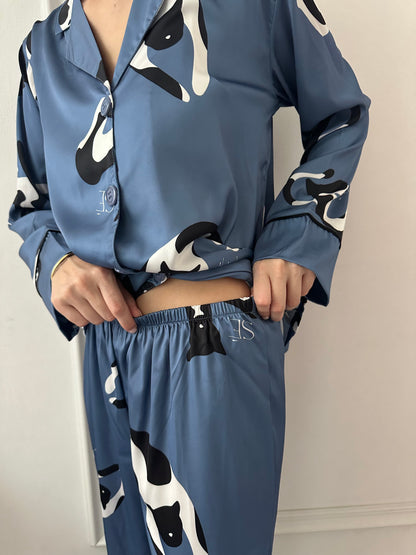 Washable Silk Pajama Set - Gato Azul