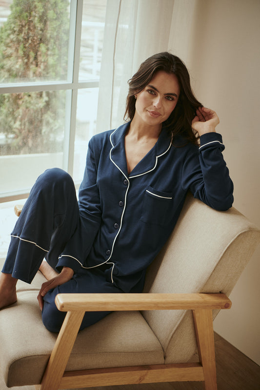 Pima Cotton Pajama Set - Classic Navy Blue