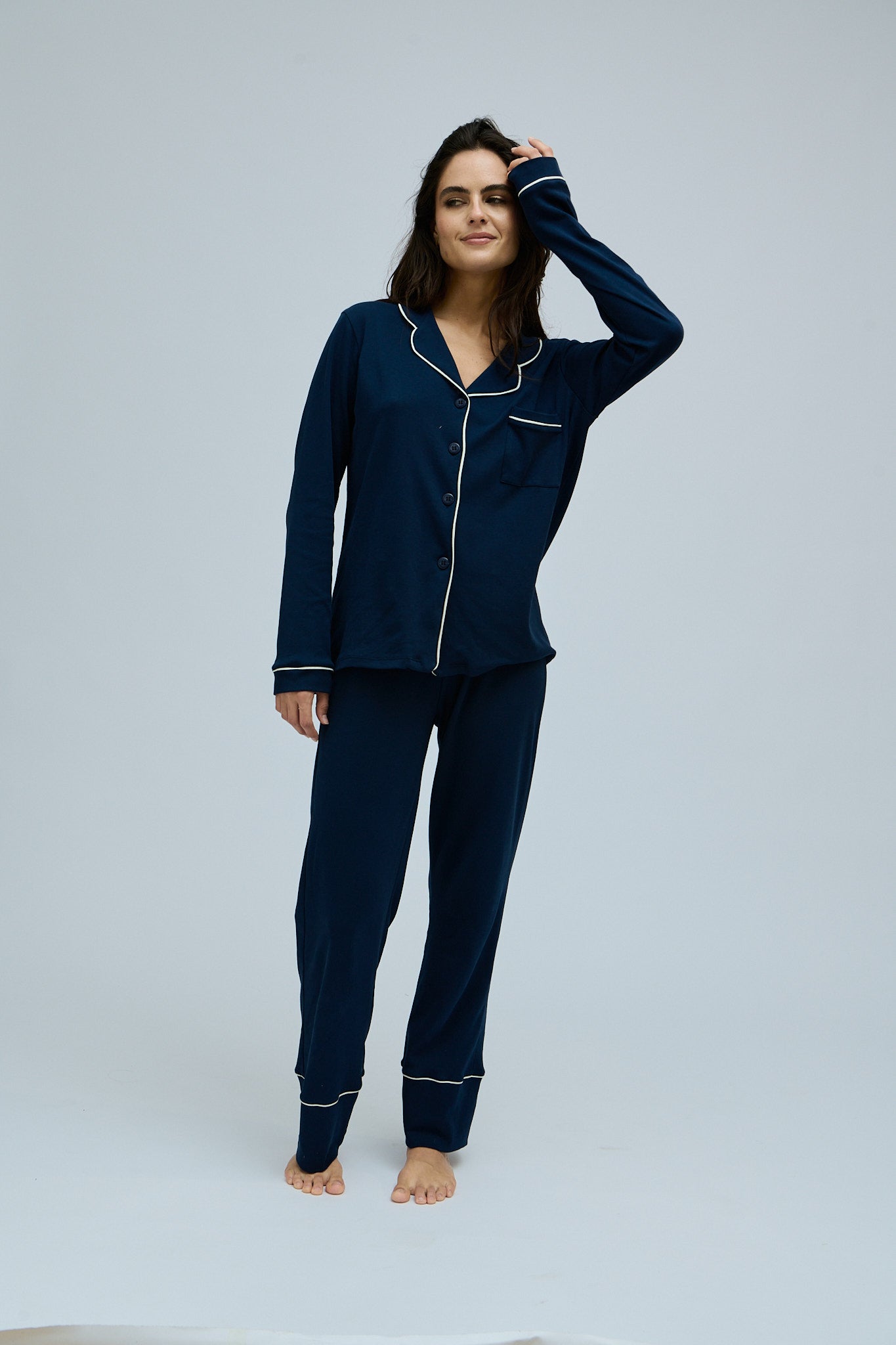 Pima Cotton Pajama Set - Classic Navy Blue