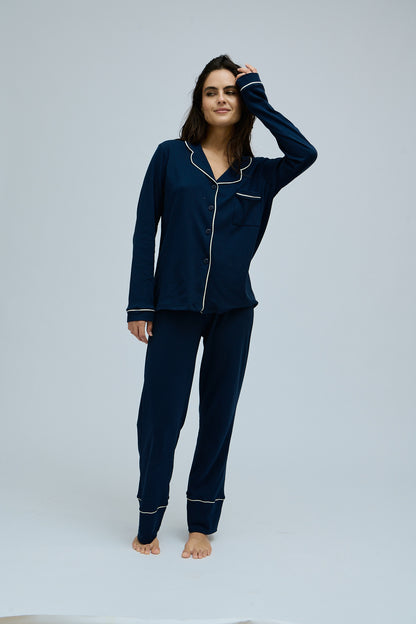 Pima Cotton Pajama Set - Classic Navy Blue