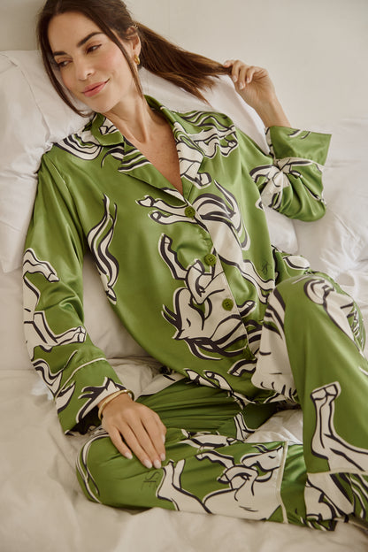 Washable Silk Pajama Set - Galloping Green