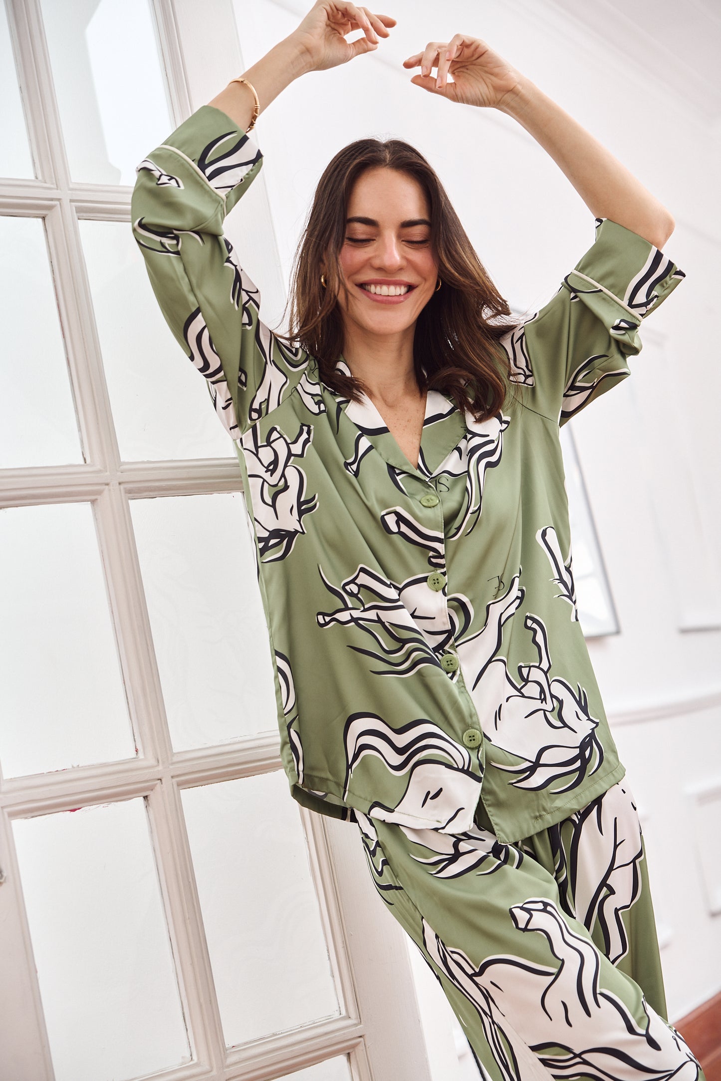 Washable Silk Pajama Set - Galloping Green