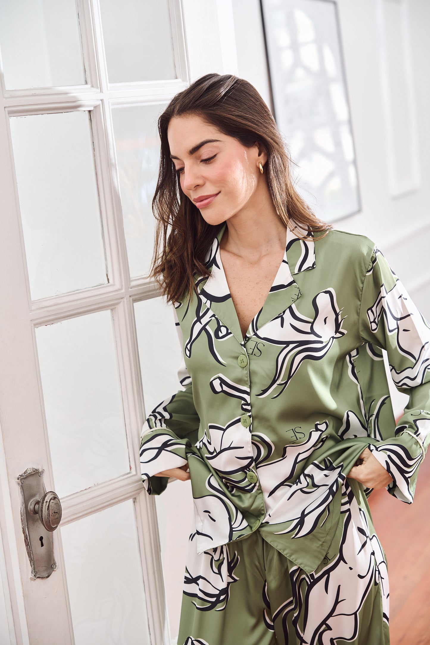 Washable Silk Pajama Set - Galloping Green