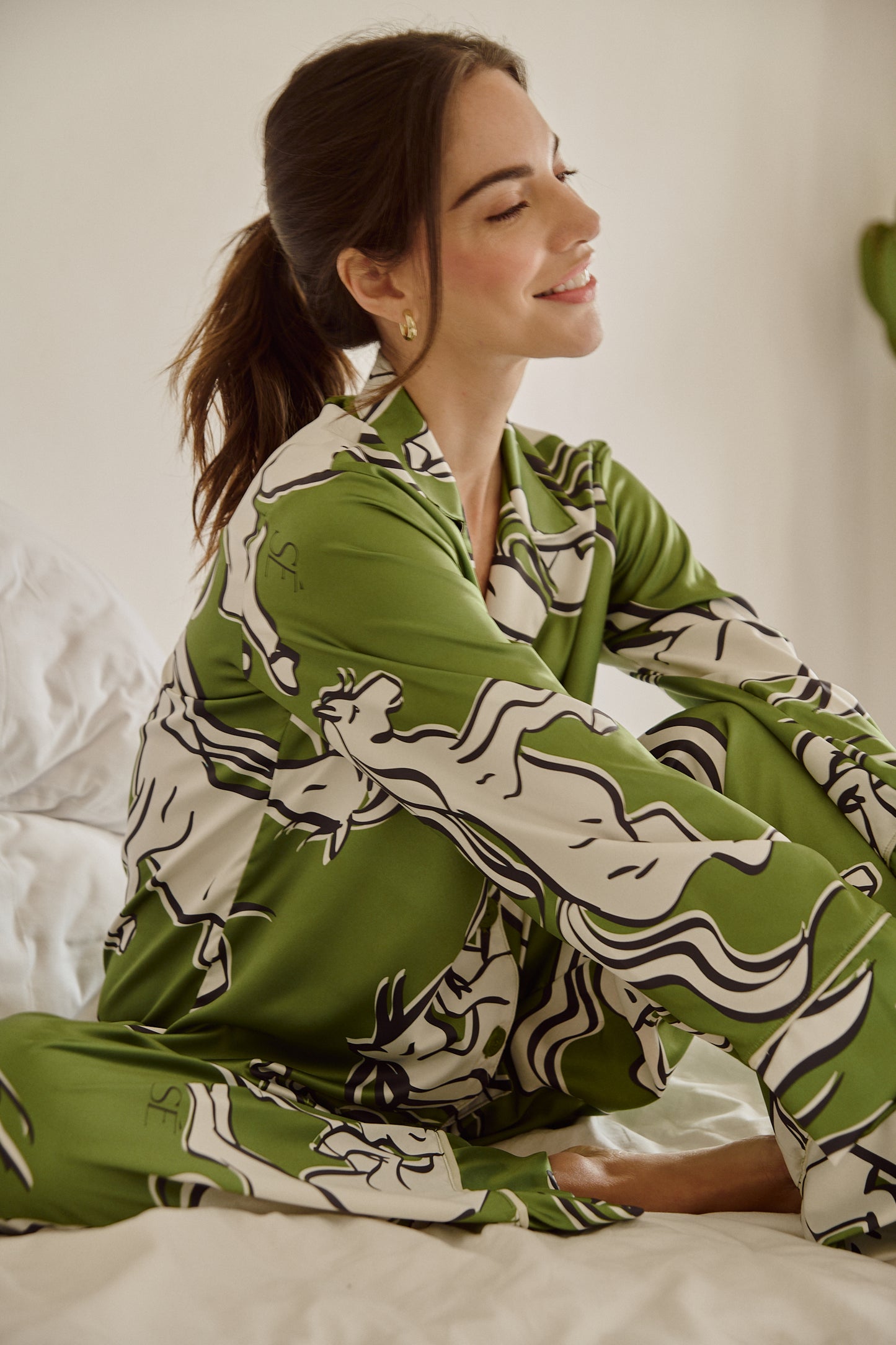 Washable Silk Pajama Set - Galloping Green