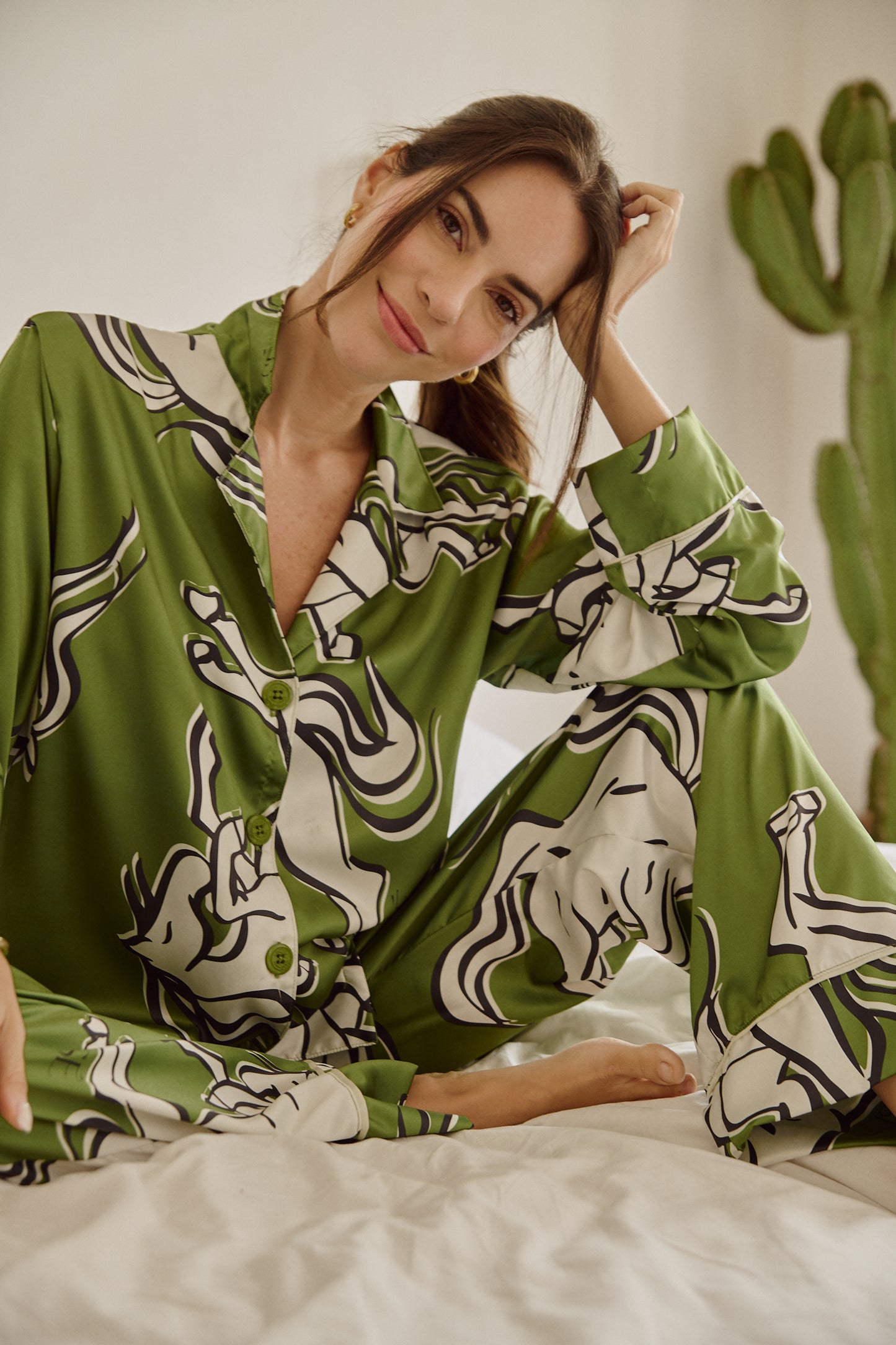 Washable Silk Pajama Set - Galloping Green