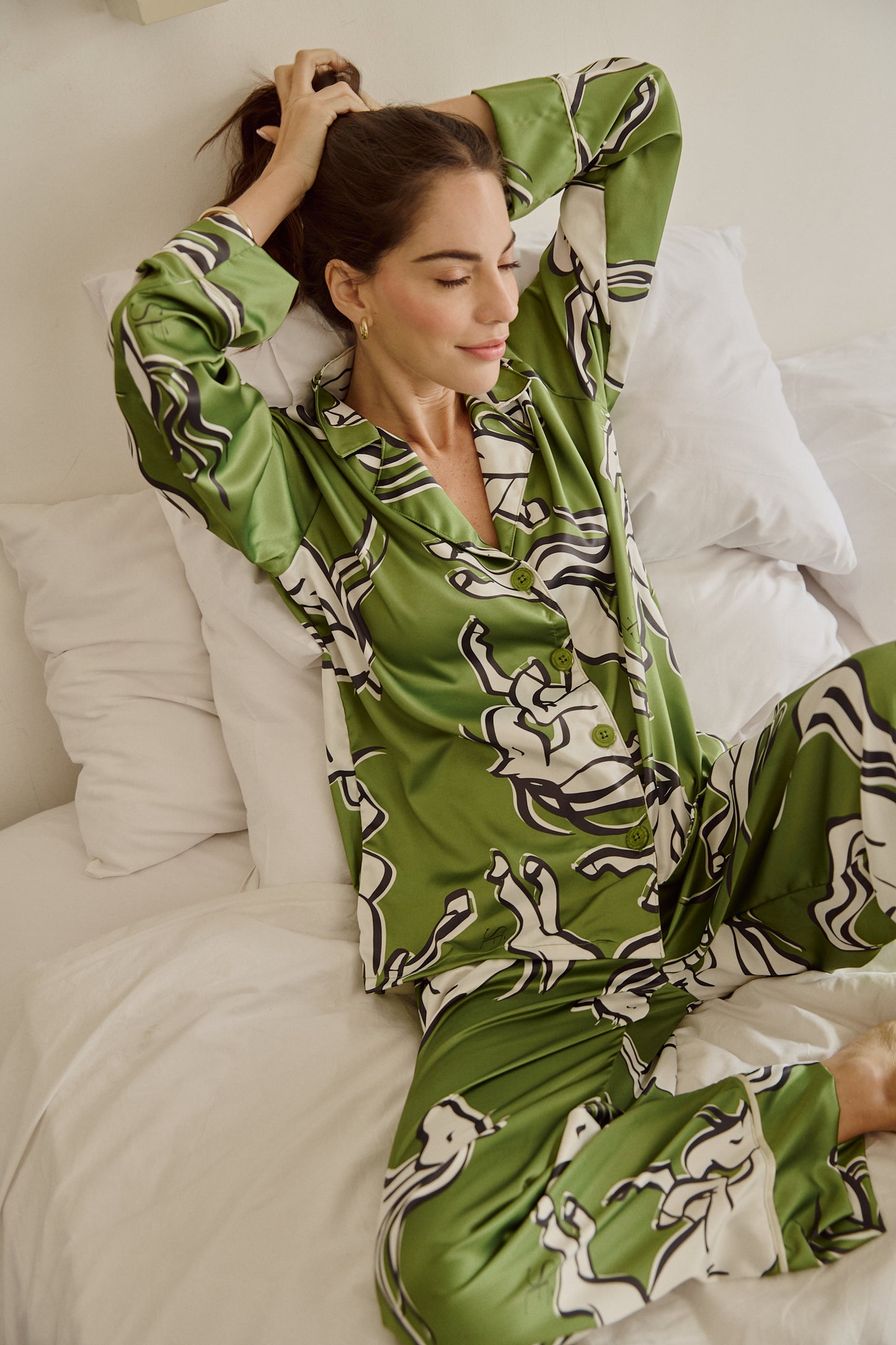 Washable Silk Pajama Set - Galloping Green