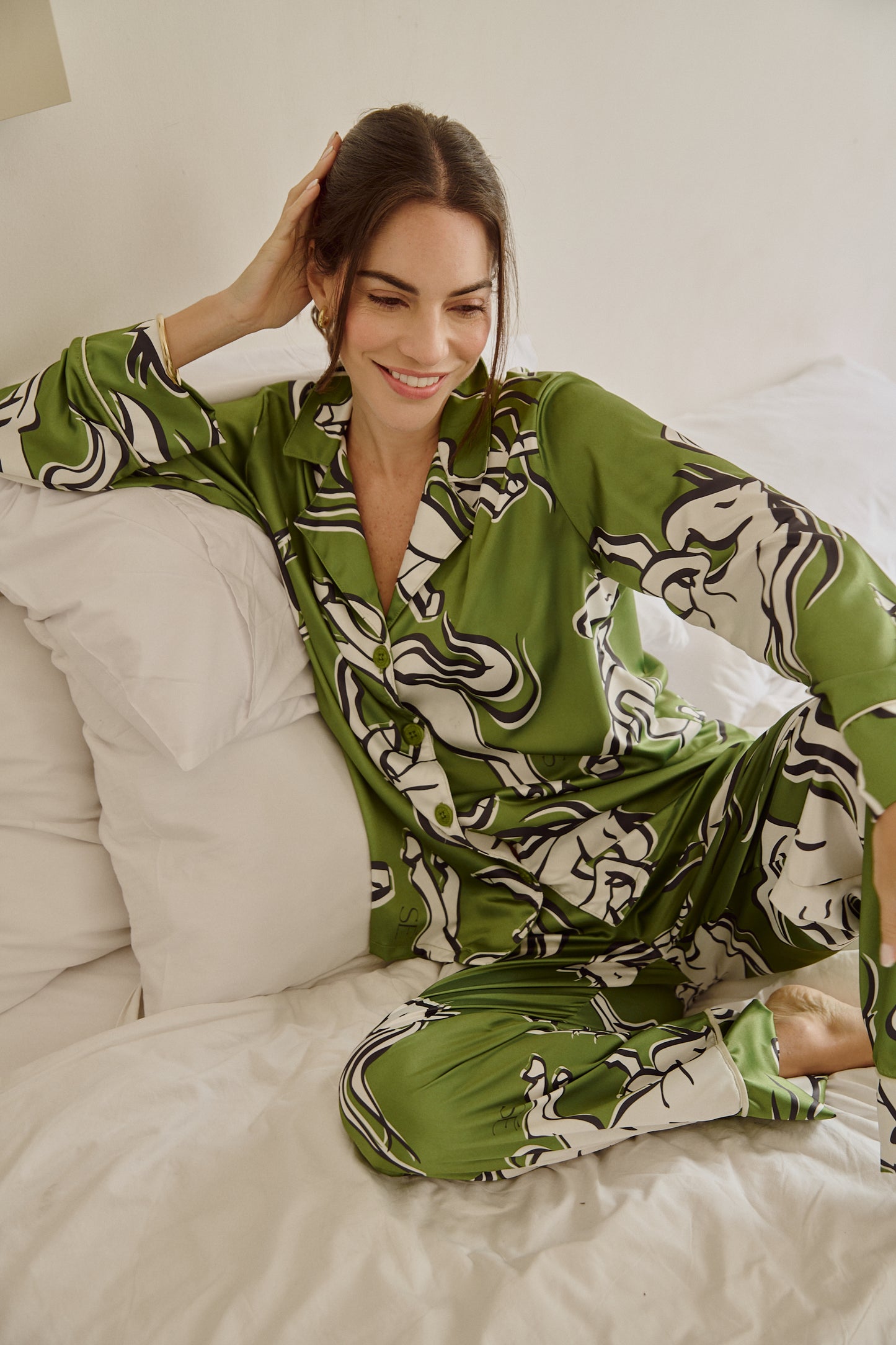 Washable Silk Pajama Set - Galloping Green