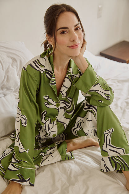 Washable Silk Pajama Set - Galloping Green