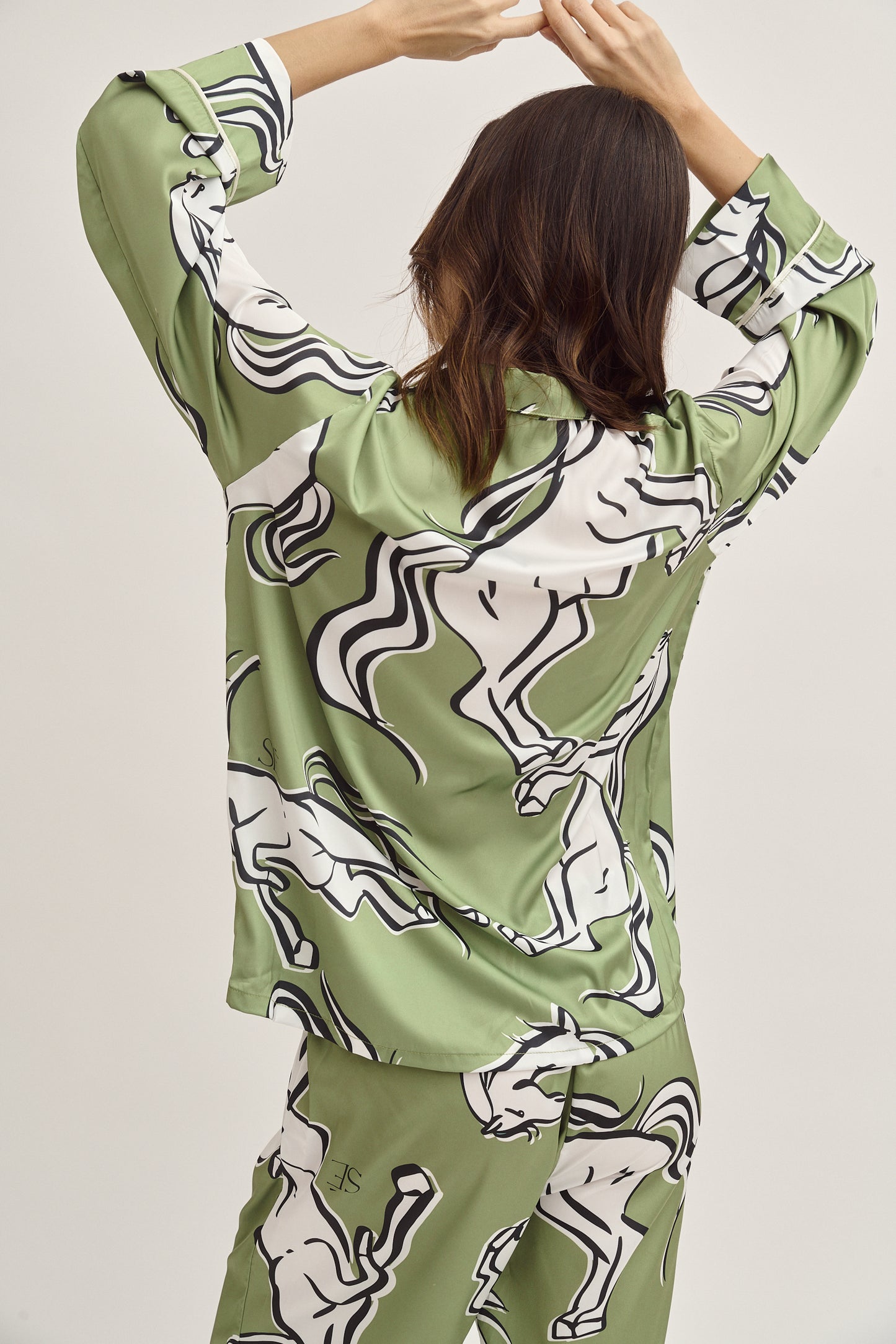 Washable Silk Pajama Set - Galloping Green