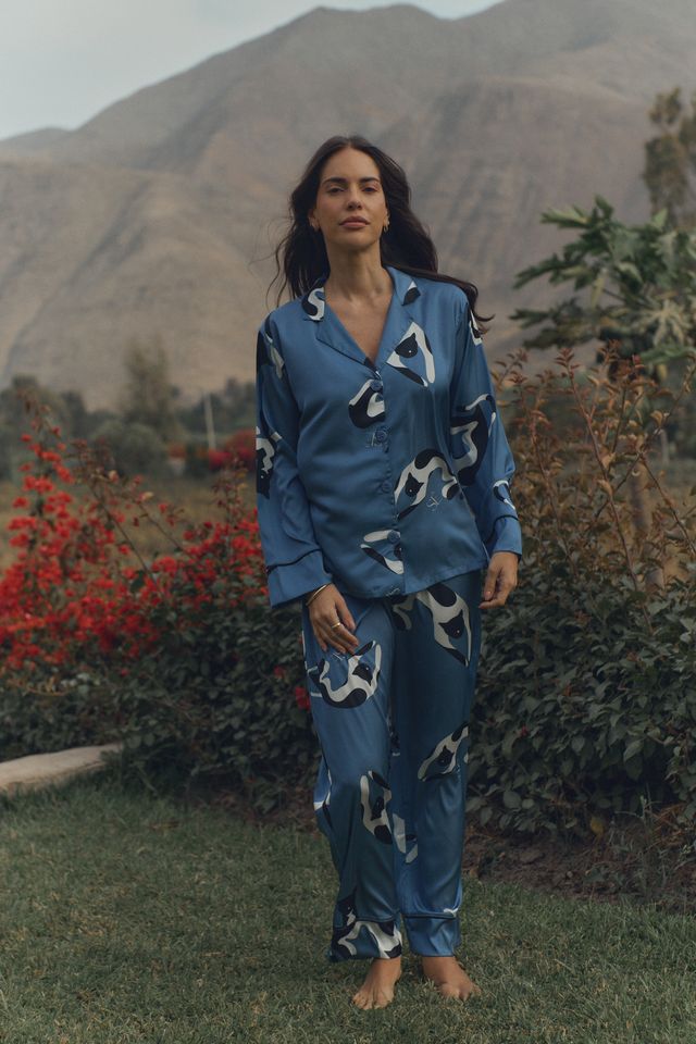Washable Silk Pajama Set - Gato Azul