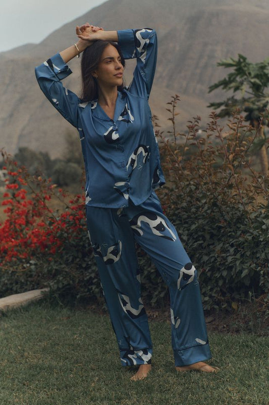 Washable Silk Pajama Set - Gato Azul