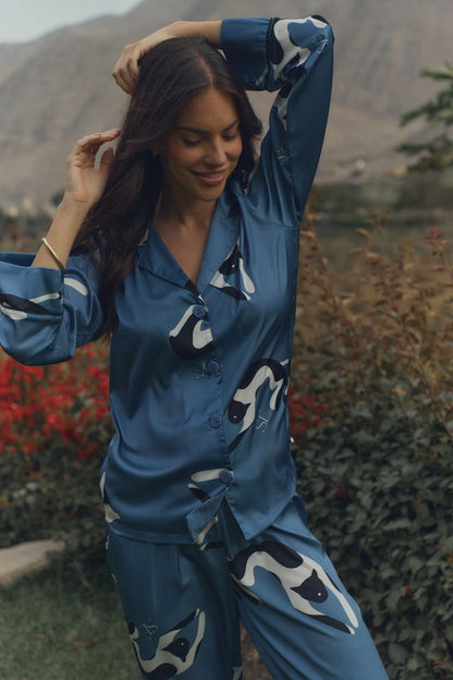 Washable Silk Pajama Set - Gato Azul