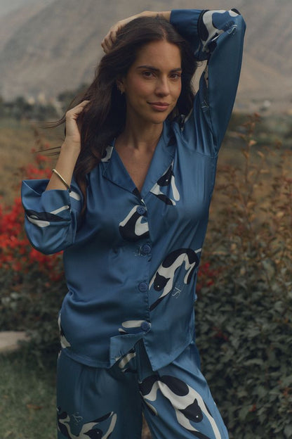 Washable Silk Pajama Set - Gato Azul
