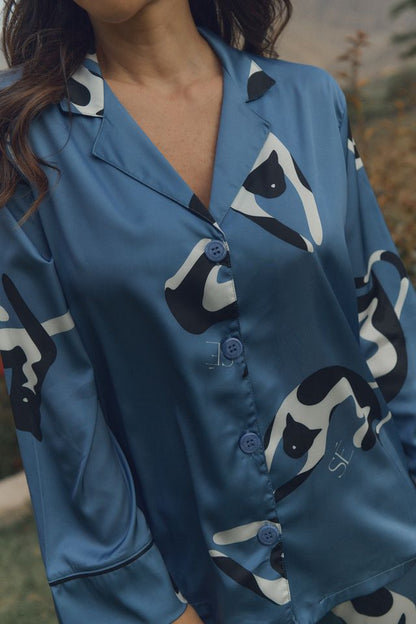 Washable Silk Pajama Set - Gato Azul