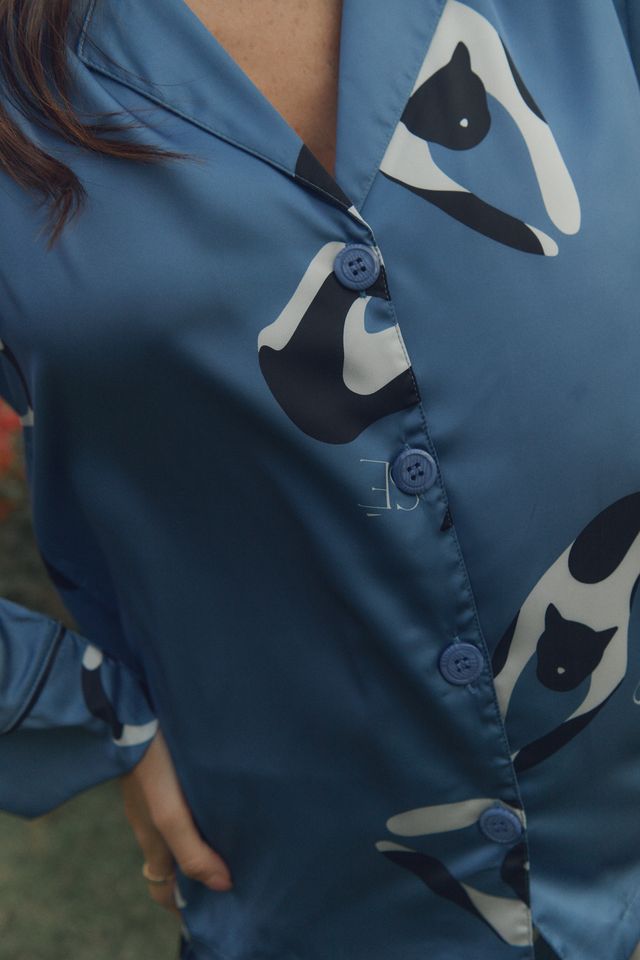 Washable Silk Pajama Set - Gato Azul