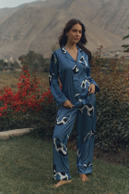 Washable Silk Pajama Set - Gato Azul