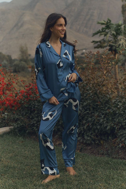 Washable Silk Pajama Set - Gato Azul
